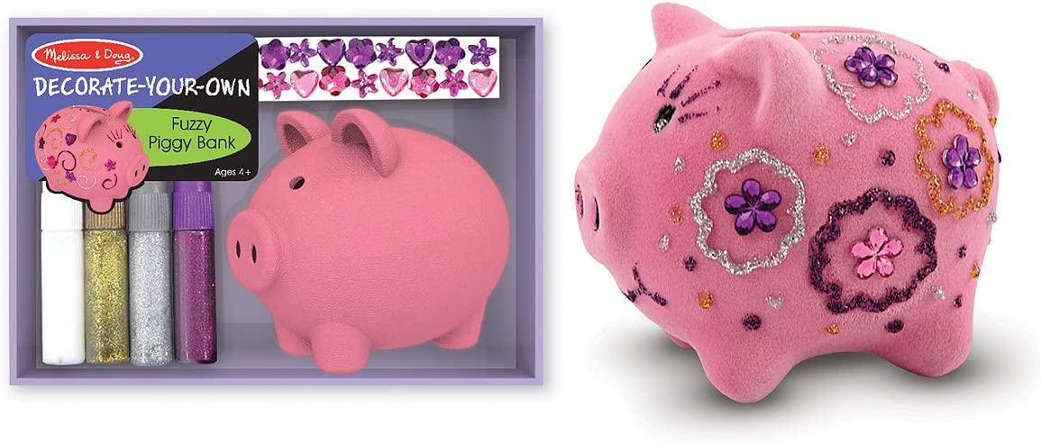 Melissa Doug Fuzzy Piggy Bank DYO Ages 4 000772031288 Olde Church Emporium