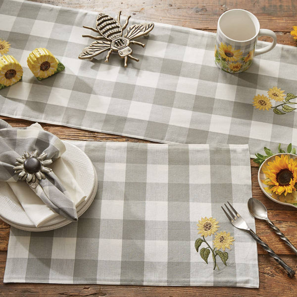 Park Designs Wicklow Check Sunflower Embroidered Table Runner 13 x 36 Inches Item #113-120DS