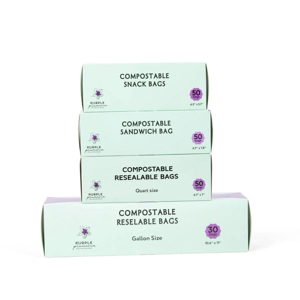 Compostable Resealable Bags. Eco-Friendly & Durable. Snack, Sandwich, Quart & Gallon Sizes