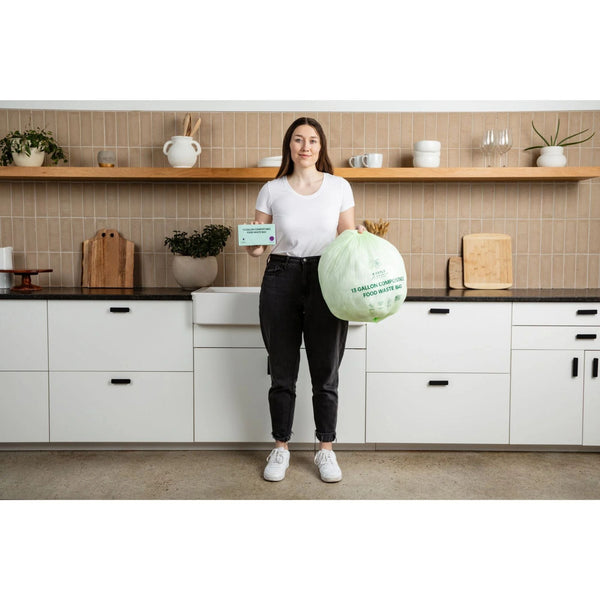 Compostable Kitchen Garbage Bags – 13 Gallon & 3 Gallon Sizes. Durable & Leak Proof