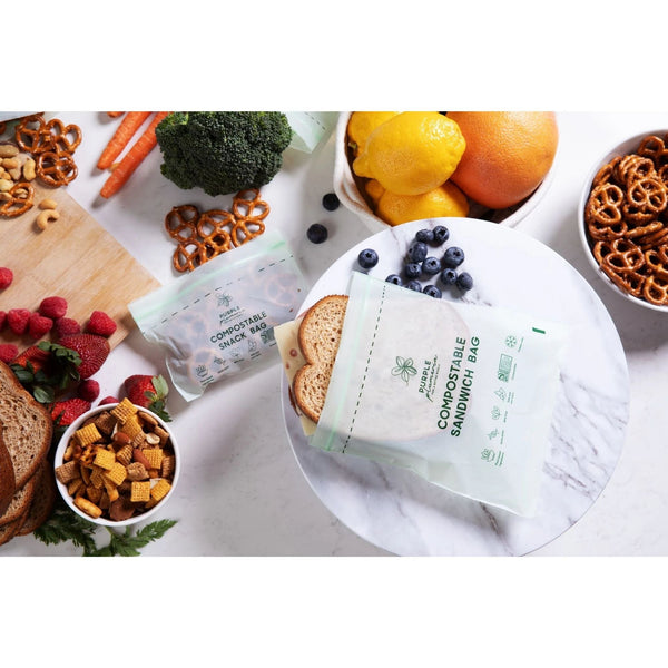 Compostable Resealable Bags. Eco-Friendly & Durable. Snack, Sandwich, Quart & Gallon Sizes
