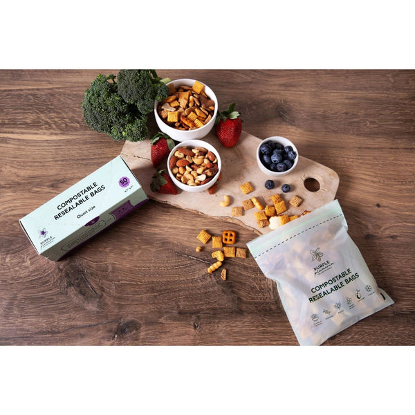 Compostable Resealable Bags. Eco-Friendly & Durable. Snack, Sandwich, Quart & Gallon Sizes