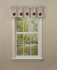 Park Design Apple Orchard Applique Lined Window Valance 60 x 14 Inches Ivory, Dark Red, Green, Tan Plaid