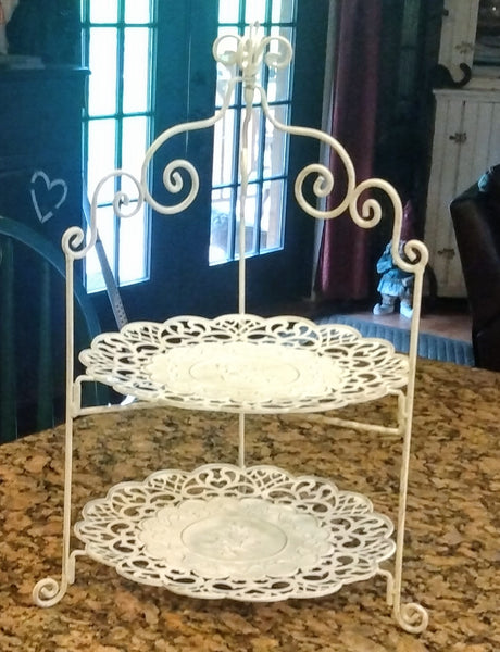 White Metal Cluny Lace Tiered Stand in 2 sizes, 2 Tier and 3 tier some assembly required