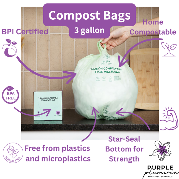 Compostable Kitchen Garbage Bags – 13 Gallon & 3 Gallon Sizes. Durable & Leak Proof