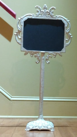 Cast Iron Pedestal Sign Holder - Antique White, Chalkboard Sign, Elegant,