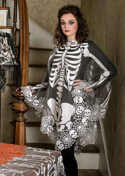 Heritage Lace Halloween Skeleton Poncho 60 x 60 Inches