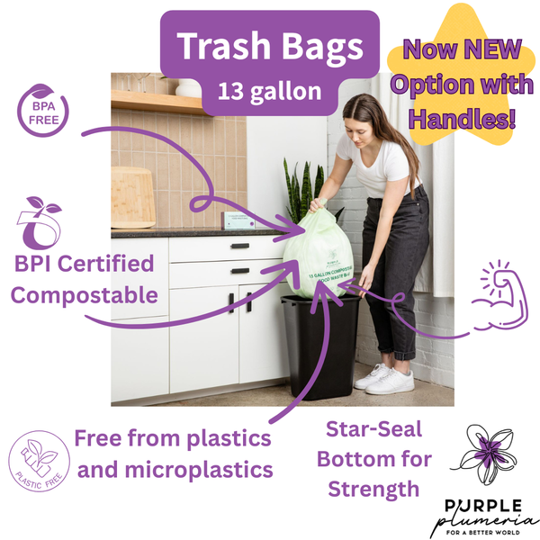 Compostable Kitchen Garbage Bags – 13 Gallon & 3 Gallon Sizes. Durable & Leak Proof