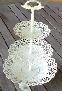 White Metal Cluny Lace Tiered Stand - Olde Church Emporium