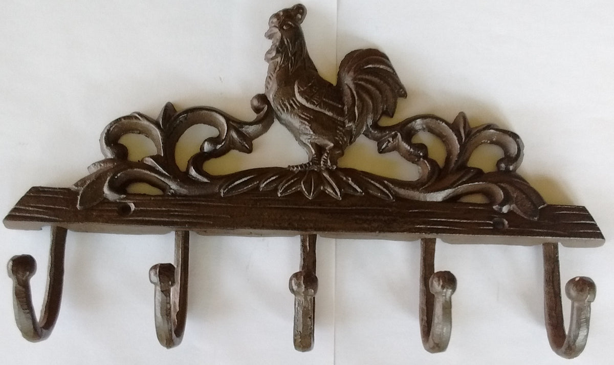 Roaster Key Rack Decorative Rooster Cast Iron Key Rack with 1 Rooster and 5 Hooks – Olde ...