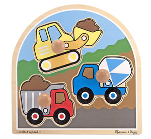 Melissa & Doug Construction Site Vehicles Jumbo Knob Wooden Puzzle [Home Decor]- Olde Church Emporium