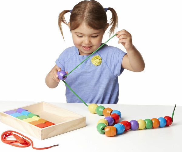 Melissa and Doug Primary Lacing Beads Ages 3+ 30 Wooden Beads 2 Laces 000772005449