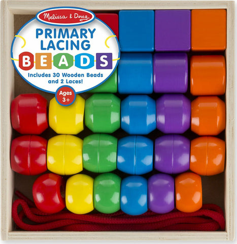 Melissa and Doug Primary Lacing Beads Ages 3+ 30 Wooden Beads 2 Laces 000772005449