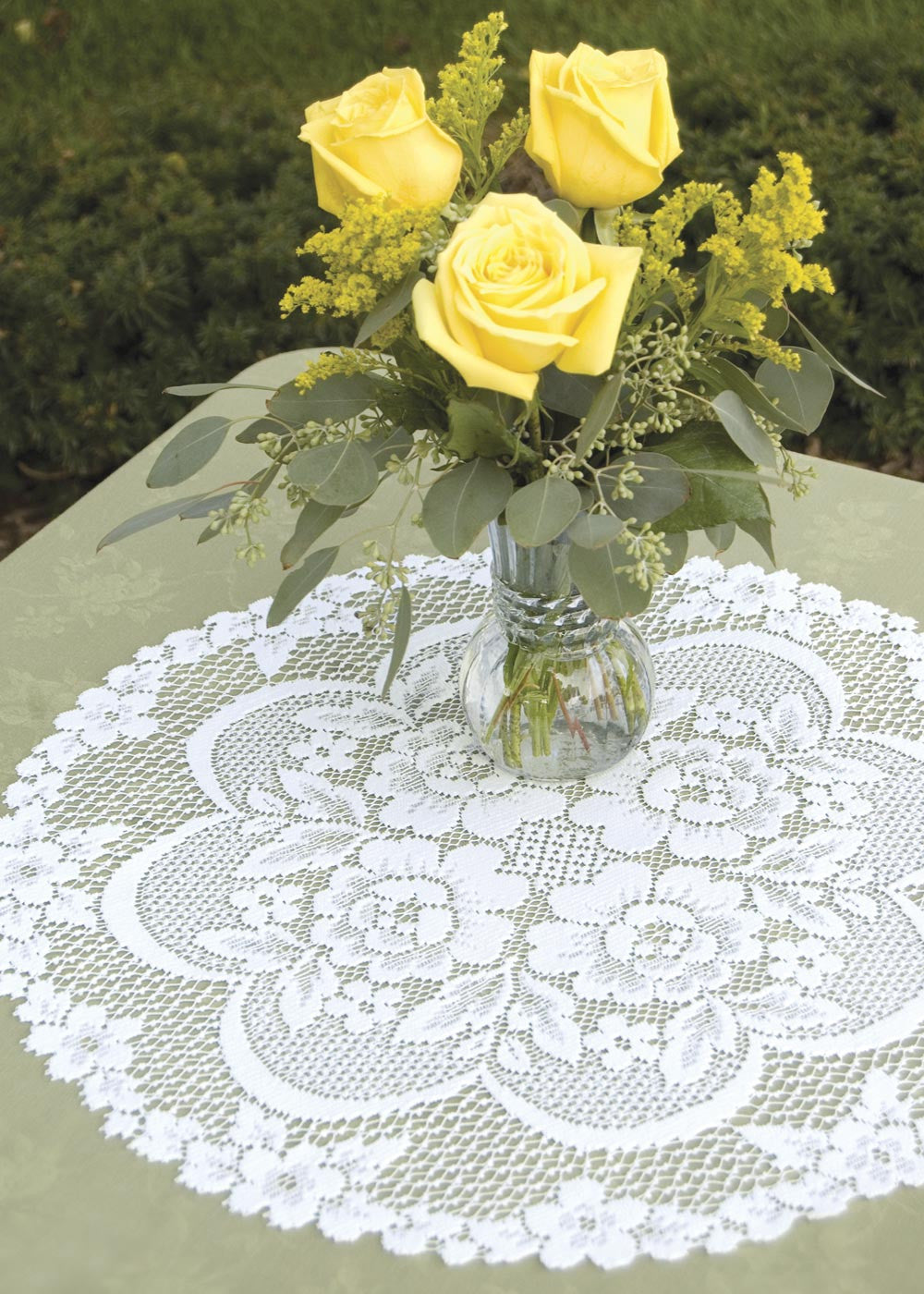  Hsvanyr Round Crochet Lace Doily Floral Design Fabric