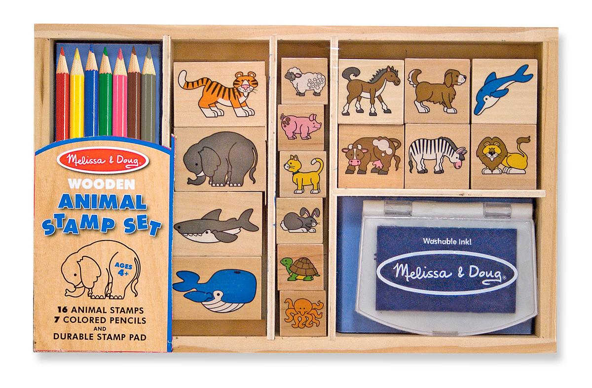 Melissa & Doug Jumbo Deluxe Wooden Stamp Set Animals (40 Stamps, 7 Markers,  3 Colored Ink Pads) – BrickSeek