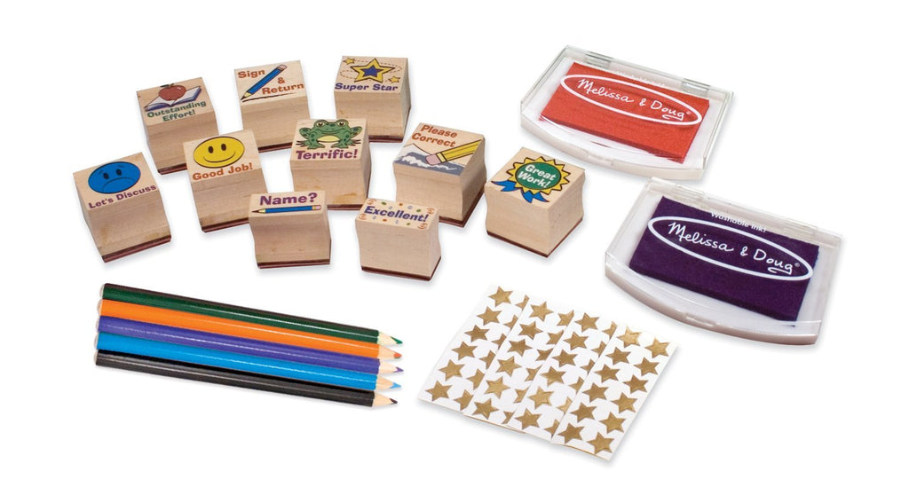 Melissa and Doug Wooden Classroom Stamp Set With 10 Stamps, 5 Colored –  Olde Church Emporium