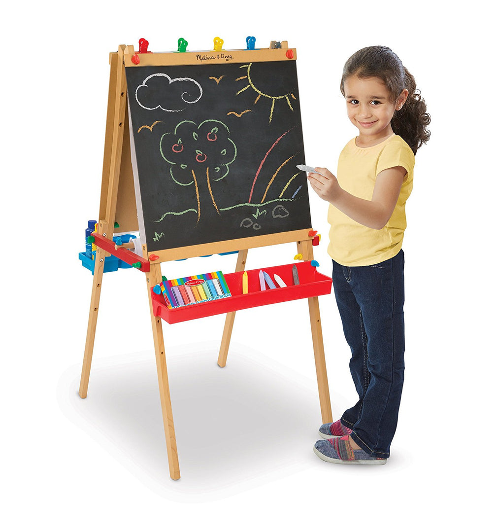 Melissa & Doug Deluxe Standing Art Easel - Dry-Erase Board, Chalkboard, Paper RO