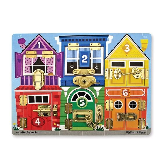  Melissa &-Doug Latches Wooden Activity Barn with 6